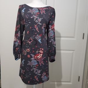 LOFT Floral Midi Dress - Gray, Red, Blue